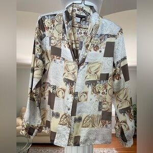 Natations women’s buttons up longCuffed sleeve shawl collar casual top size 10